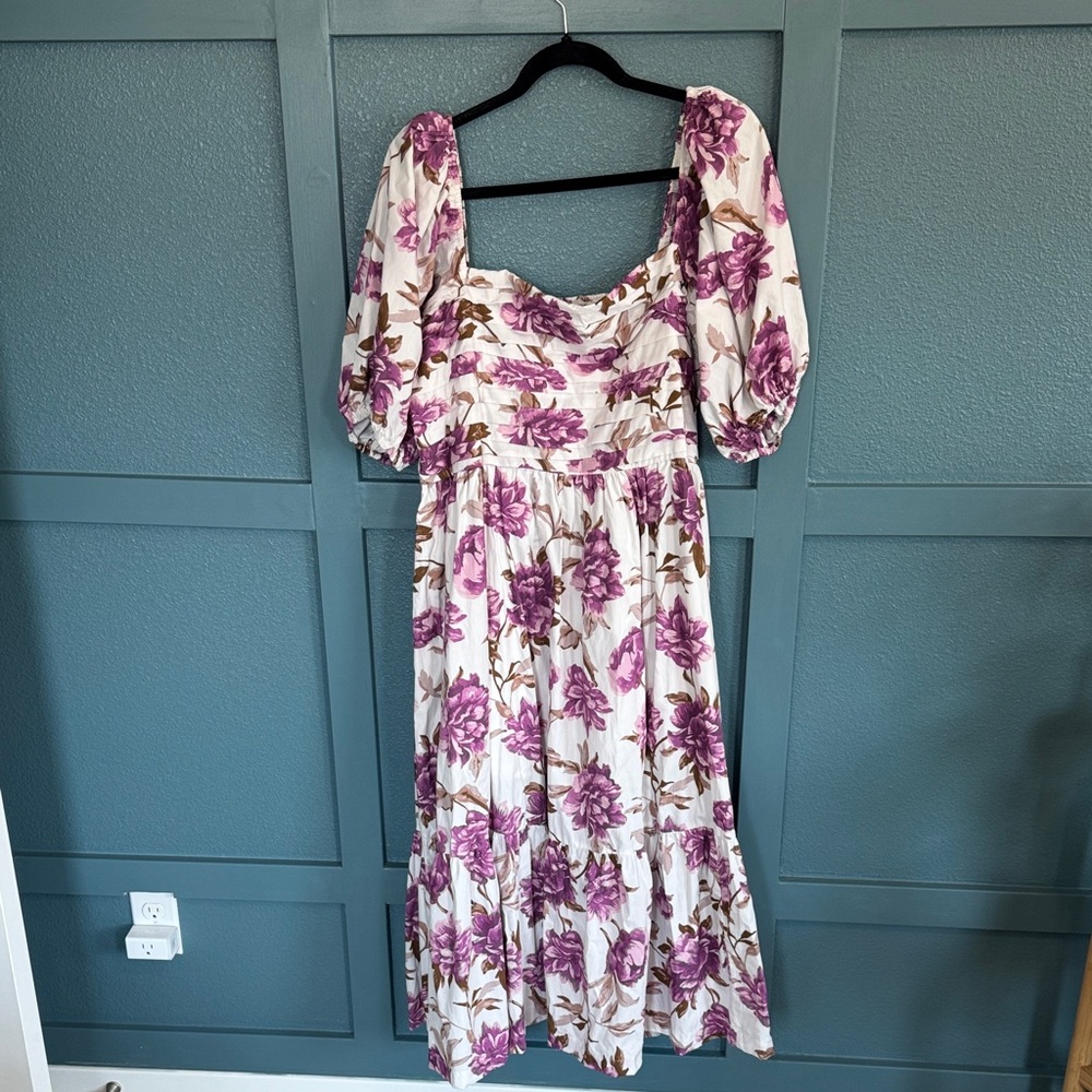 Abercrombie & Fitch White Midi Dress with Purple Floral Print